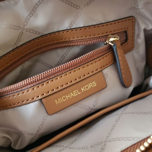 Michael Kors Signature Logo Avril Top Zip Satchel/Crossbody Handbag Small Brown - Picture 9 of 16